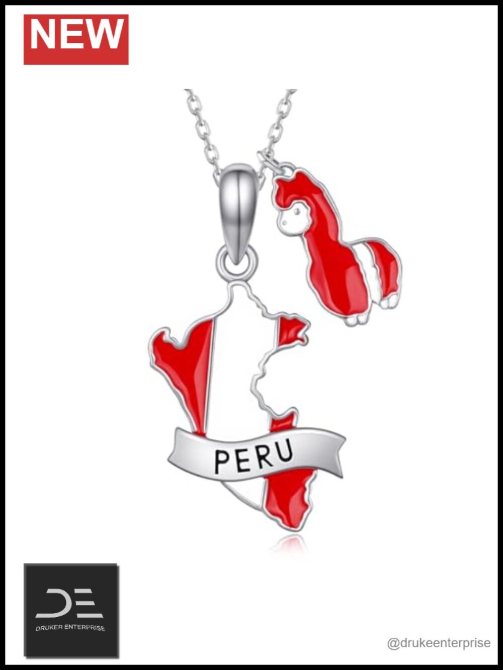 925 Sterling Silver Peru Map Pendant Necklace Peruvian Flag Jewelry Gift for